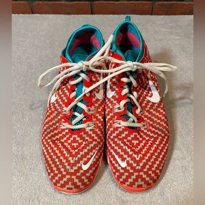 Nike Free 5.0 Trainer Fit 4 Print Turbo Orange Teal Women’s Size 9‎